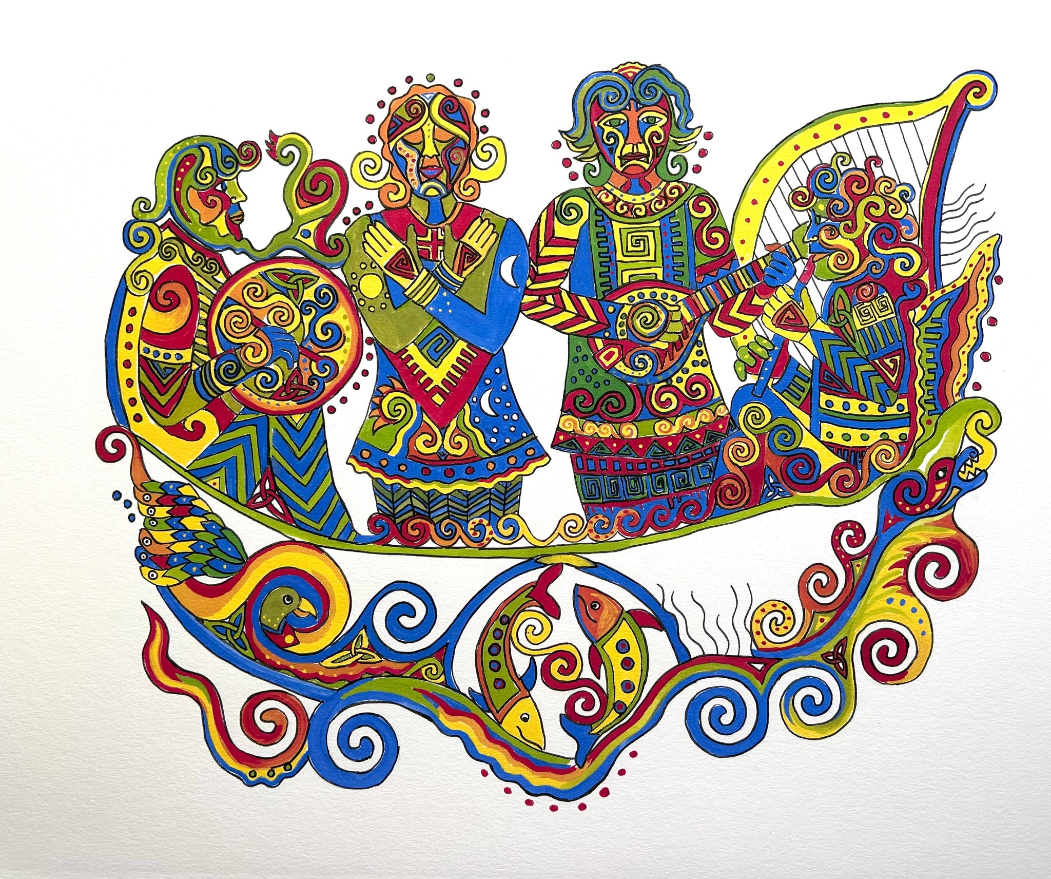 2005 Celtic Festival Fine Art Print: Four Musicians in a Boat